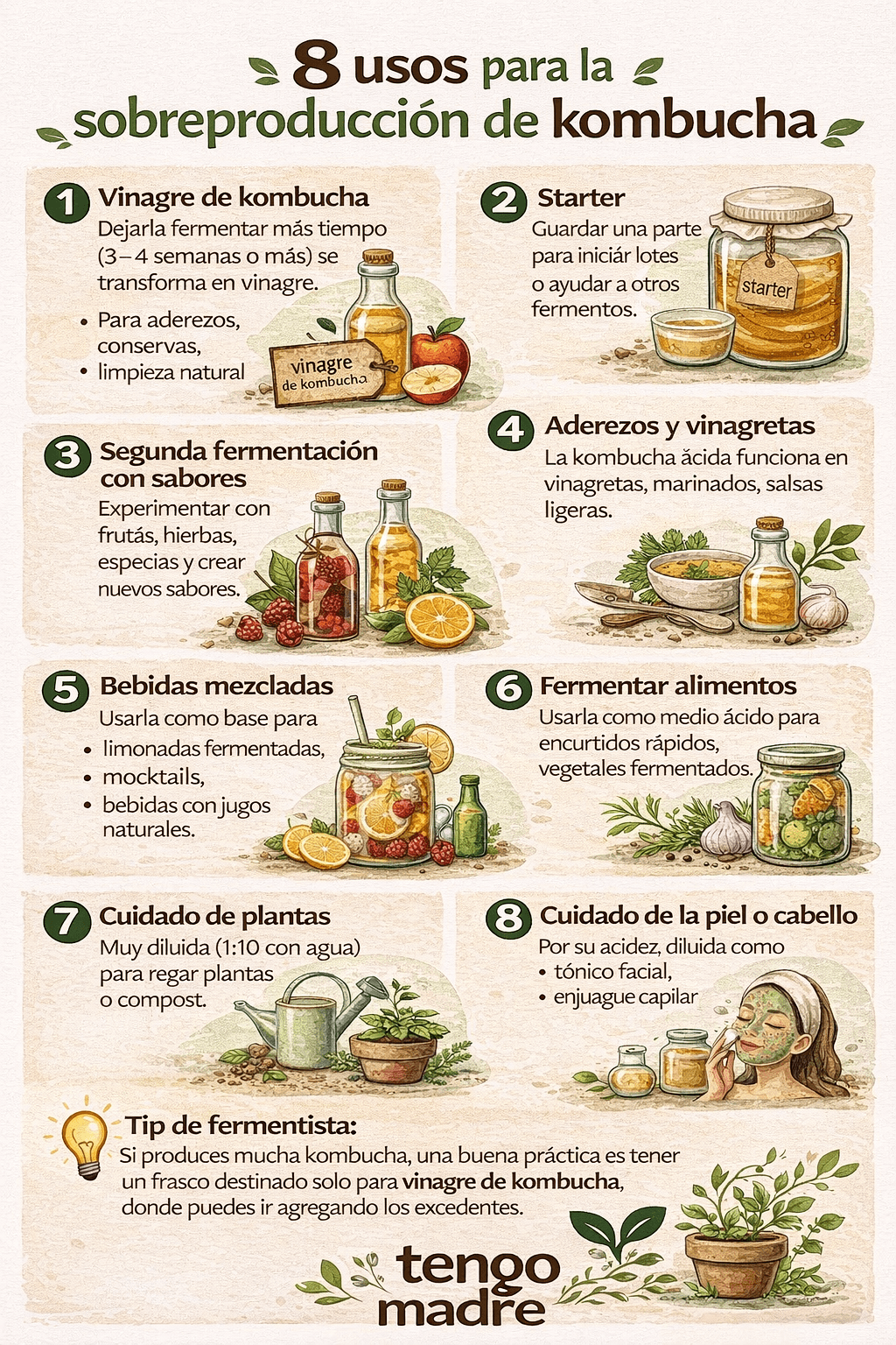 ¿Qué hacer con la sobreproducción de kombucha? 8 Ideas Prácticas
