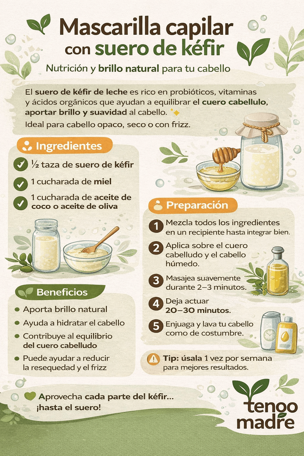 Mascarilla Capilar con Suero de Kéfir: Nutrición y Brillo Natural